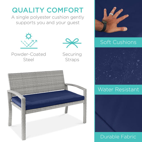 2-Person Wicker Porch Bench for Outdoor Garden w/ 700lb Capacity - 47in