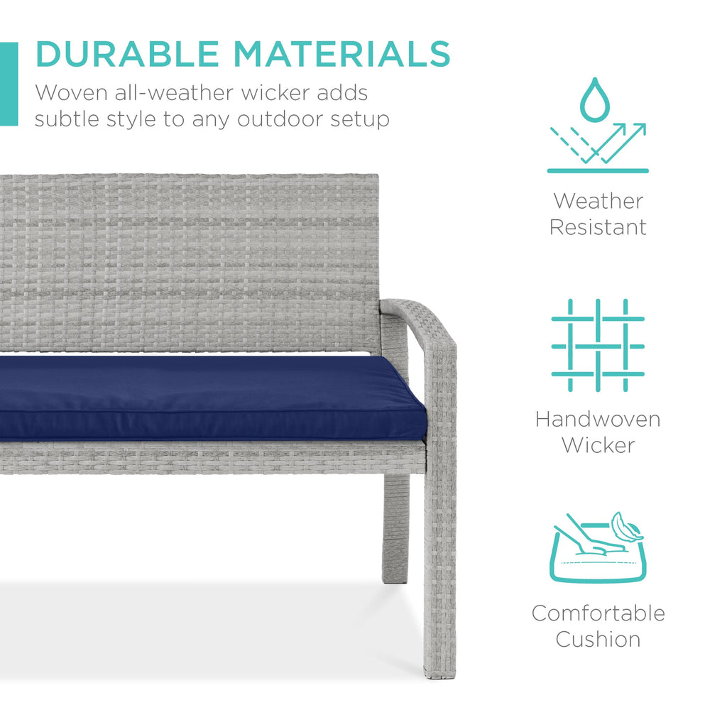 2-Person Wicker Porch Bench for Outdoor Garden w/ 700lb Capacity - 47in