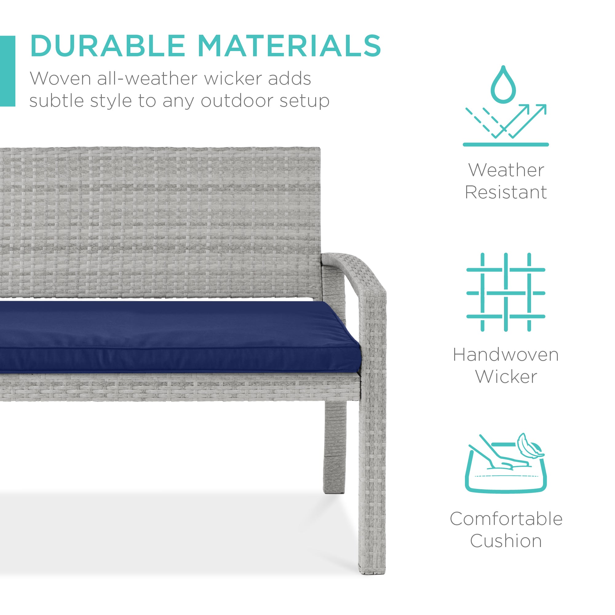 2-Person Wicker Porch Bench for Outdoor Garden w/ 700lb Capacity - 47in
