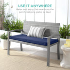 2-Person Wicker Porch Bench for Outdoor Garden w/ 700lb Capacity - 47in