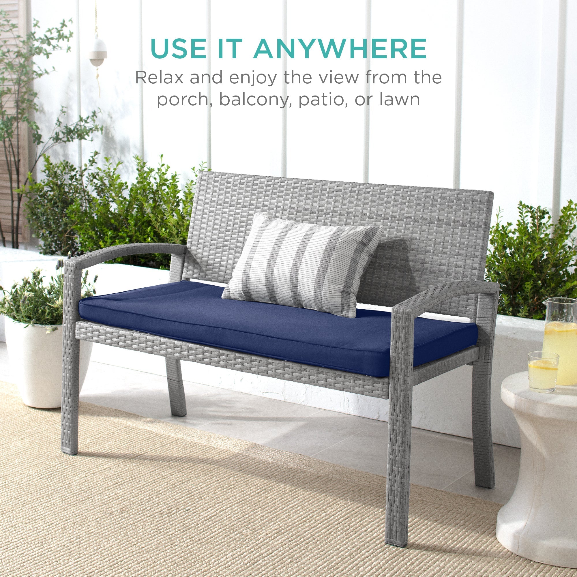 2-Person Wicker Porch Bench for Outdoor Garden w/ 700lb Capacity - 47in