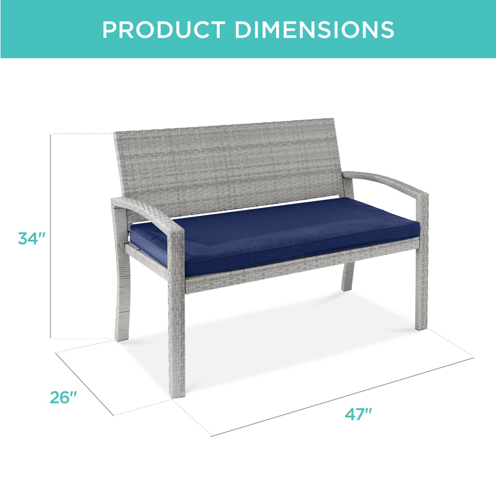 2-Person Wicker Porch Bench for Outdoor Garden w/ 700lb Capacity - 47in