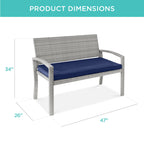 2-Person Wicker Porch Bench for Outdoor Garden w/ 700lb Capacity - 47in
