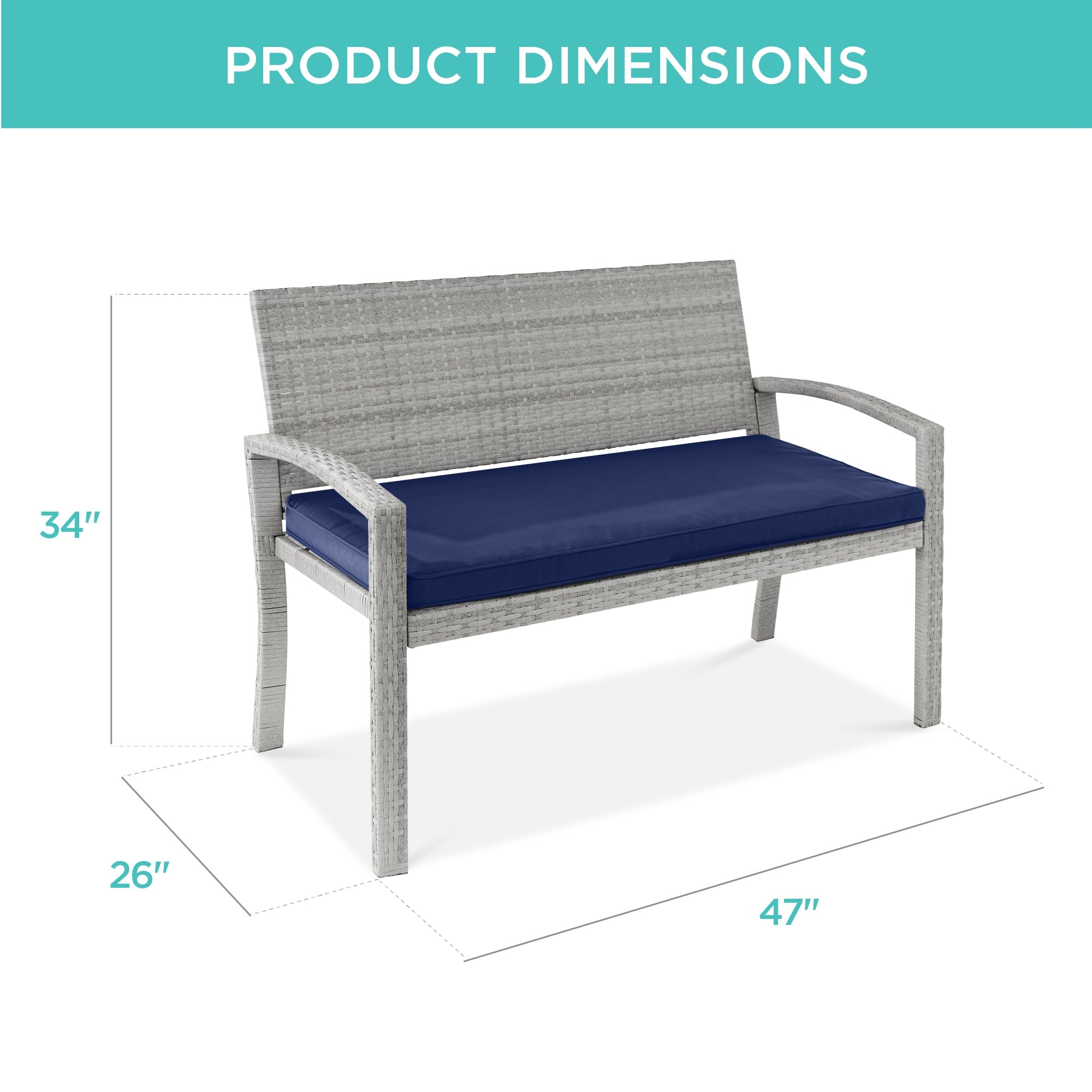 2-Person Wicker Porch Bench for Outdoor Garden w/ 700lb Capacity - 47in