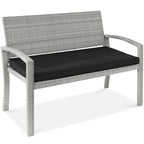 2-Person Wicker Porch Bench for Outdoor Garden w/ 700lb Capacity - 47in