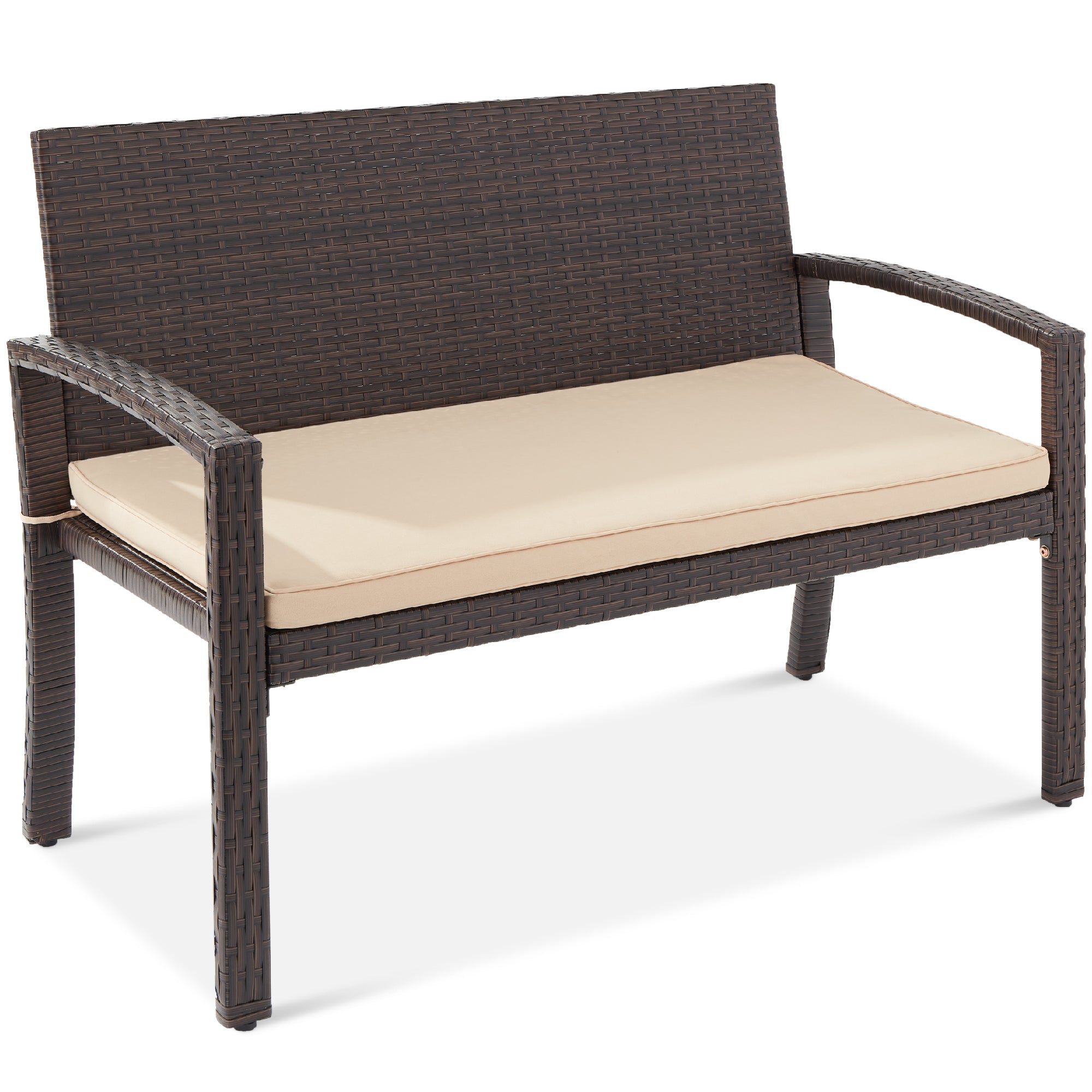 2-Person Wicker Porch Bench for Outdoor Garden w/ 700lb Capacity - 47in