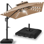 2-Tier Square LED Cantilever Offset Umbrella w/ 360 Rotation Base - 10x10ft
