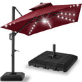 2-Tier Square LED Cantilever Offset Umbrella w/ 360 Rotation Base - 10x10ft