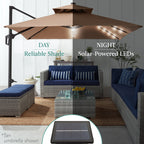 2-Tier Square LED Cantilever Offset Umbrella w/ 360 Rotation Base - 10x10ft