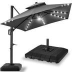 2-Tier Square LED Cantilever Offset Umbrella w/ 360 Rotation Base - 10x10ft