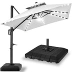 2-Tier Square LED Cantilever Offset Umbrella w/ 360 Rotation Base - 10x10ft