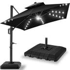2-Tier Square LED Cantilever Offset Umbrella w/ 360 Rotation Base - 10x10ft