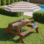 3-in-1 Kids Sand & Water Table Outdoor Wood Picnic Table w/ Umbrella