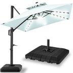 2-Tier Square LED Cantilever Offset Umbrella w/ 360 Rotation Base - 10x10ft