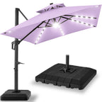 2-Tier Square LED Cantilever Offset Umbrella w/ 360 Rotation Base - 10x10ft