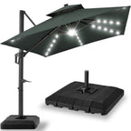 2-Tier Square LED Cantilever Offset Umbrella w/ 360 Rotation Base - 10x10ft