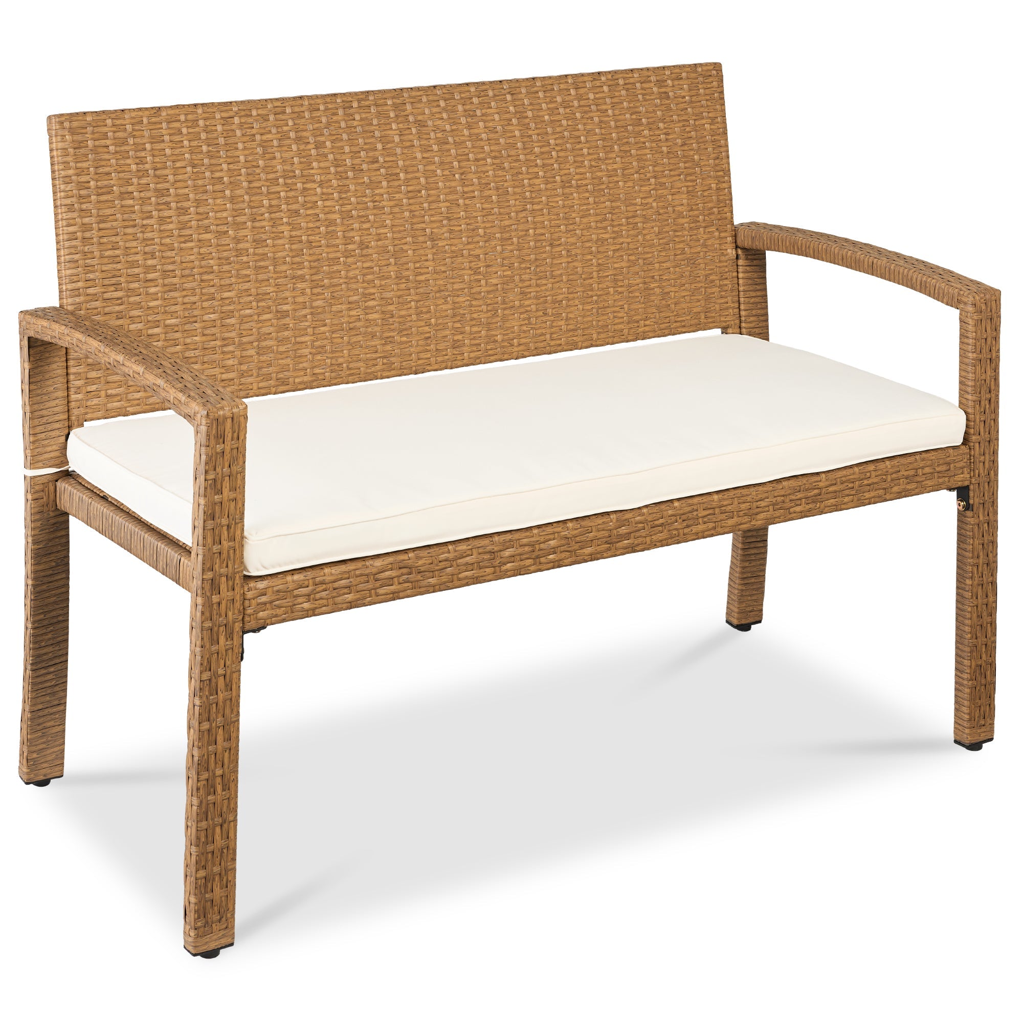 2-Person Wicker Porch Bench for Outdoor Garden w/ 700lb Capacity - 47in