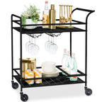 2-Tier Rolling Bar Cart Indoor/Outdoor w/ Shelves Wine Rack Locking Wheels