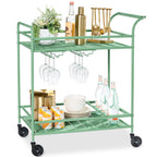 2-Tier Rolling Bar Cart Indoor/Outdoor w/ Shelves Wine Rack Locking Wheels