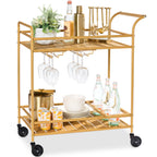 2-Tier Rolling Bar Cart Indoor/Outdoor w/ Shelves Wine Rack Locking Wheels