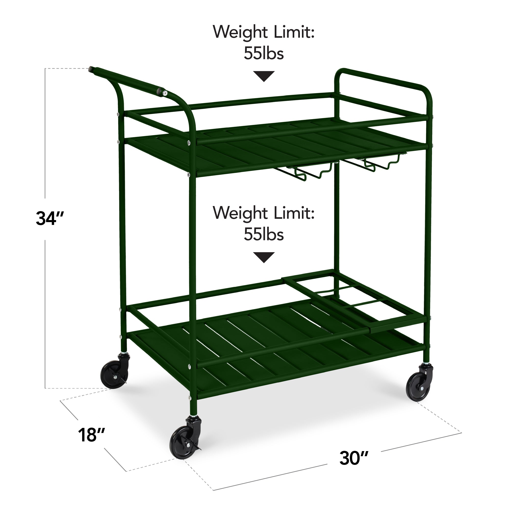 2-Tier Rolling Bar Cart Indoor/Outdoor w/ Shelves Wine Rack Locking Wheels