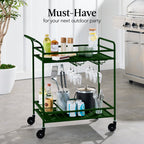 2-Tier Rolling Bar Cart Indoor/Outdoor w/ Shelves Wine Rack Locking Wheels