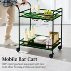 2-Tier Rolling Bar Cart Indoor/Outdoor w/ Shelves Wine Rack Locking Wheels