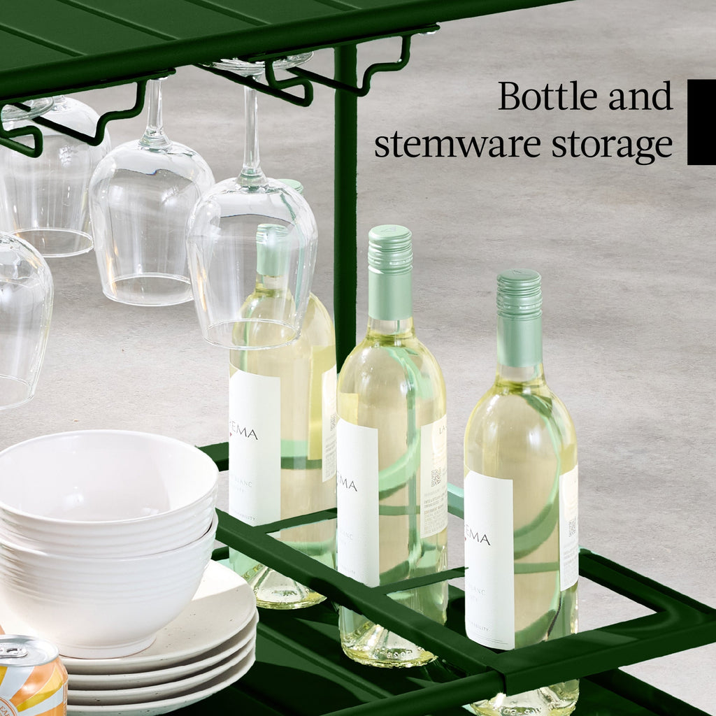 2-Tier Rolling Bar Cart Indoor/Outdoor w/ Shelves Wine Rack Locking Wheels
