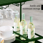 2-Tier Rolling Bar Cart Indoor/Outdoor w/ Shelves Wine Rack Locking Wheels