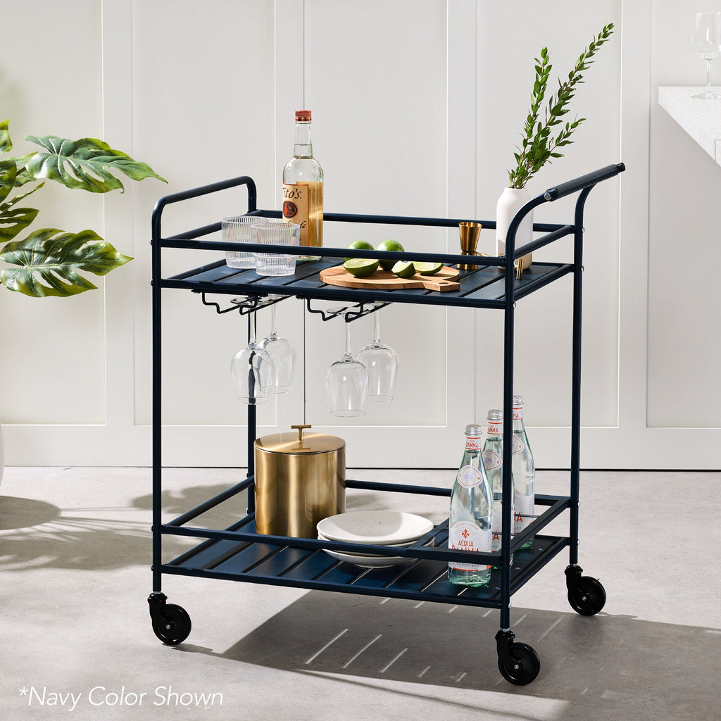 2-Tier Rolling Bar Cart Indoor/Outdoor w/ Shelves Wine Rack Locking Wheels