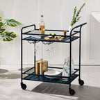 2-Tier Rolling Bar Cart Indoor/Outdoor w/ Shelves Wine Rack Locking Wheels