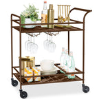2-Tier Rolling Bar Cart Indoor/Outdoor w/ Shelves Wine Rack Locking Wheels