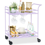 2-Tier Rolling Bar Cart Indoor/Outdoor w/ Shelves Wine Rack Locking Wheels