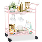 2-Tier Rolling Bar Cart Indoor/Outdoor w/ Shelves Wine Rack Locking Wheels