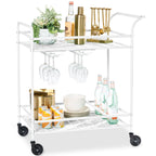 2-Tier Rolling Bar Cart Indoor/Outdoor w/ Shelves Wine Rack Locking Wheels