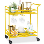 2-Tier Rolling Bar Cart Indoor/Outdoor w/ Shelves Wine Rack Locking Wheels