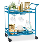 2-Tier Rolling Bar Cart Indoor/Outdoor w/ Shelves Wine Rack Locking Wheels